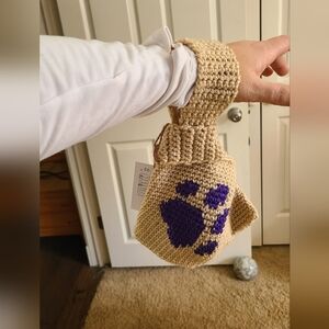Handcrafted Cream & Purple Paw Print Knot Handbag